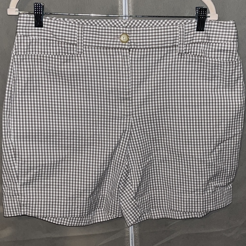 Land's End Fit 2 GREY Checkered Khaki Shorts Size 12
